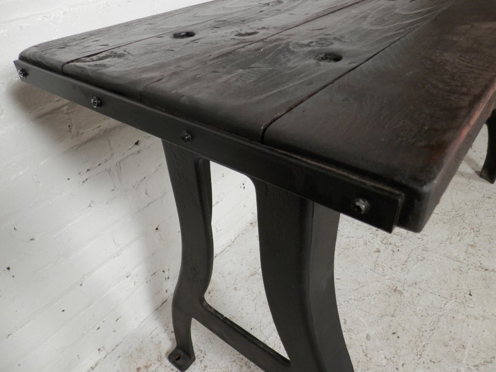 Industrial Metal Iron Work Table w/ Wood Top 1