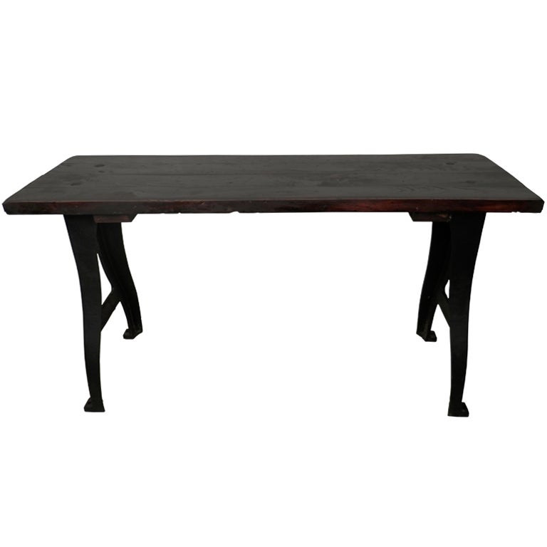 Industrial Metal Iron Work Table w/ Wood Top