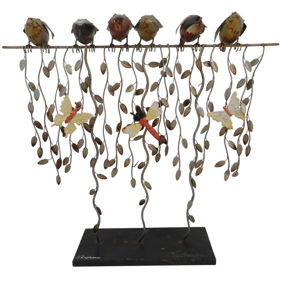 Vintage Metal Sculpture "Birds & Butterflies"