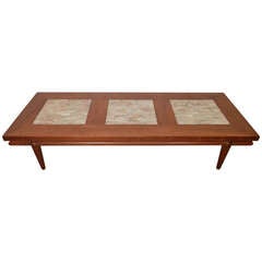Rare Mid-Century Modern Coffee Table with Marble Inserts by John Widdicomb