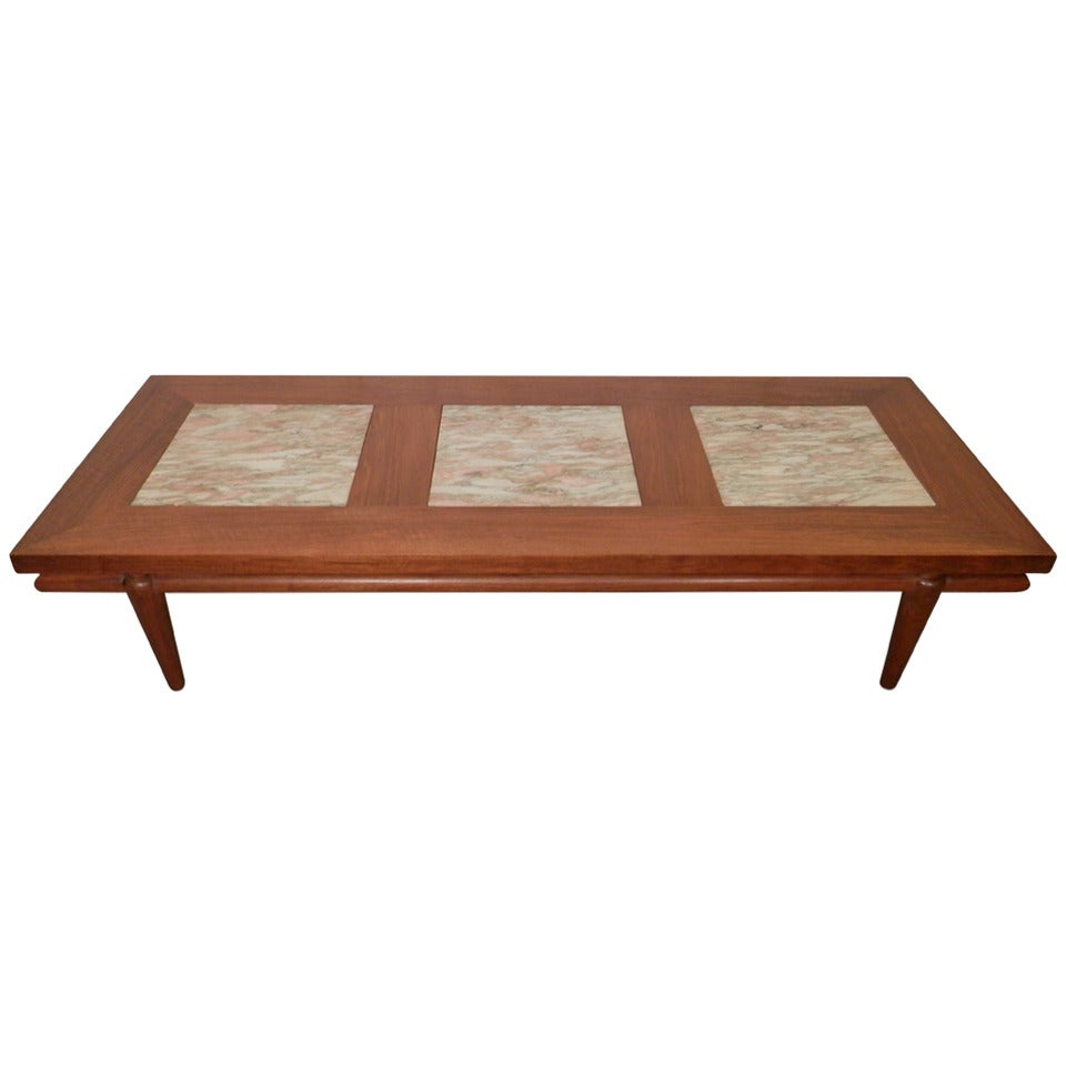 Rare Mid-Century Modern Coffee Table with Marble Inserts by John Widdicomb