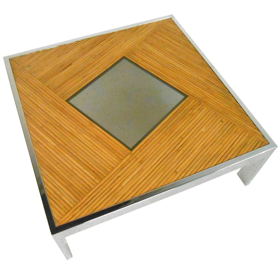 Boho Modern Bamboo and Chrome Cocktail Table For Sale