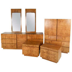 Stunning Mid-Century Burl Wood Bedroom Set by Milo Baughman For Lane Furniture