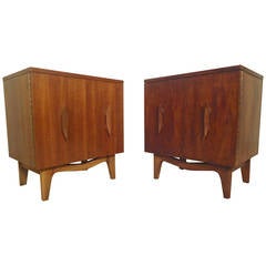 Matching Midcentury Nightstands with Sculpted Detail
