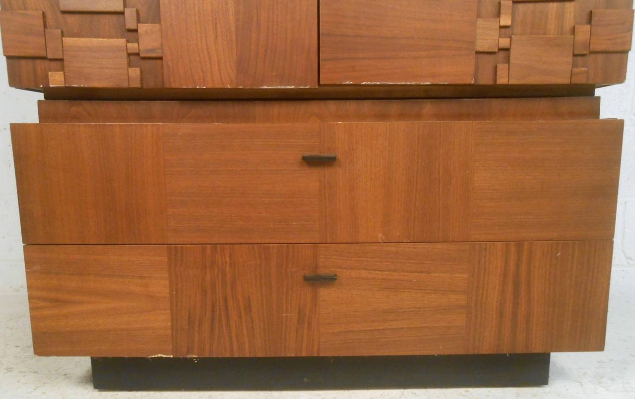 American Mid-Century Modern Brutalist Staccato Armoire by Lane
