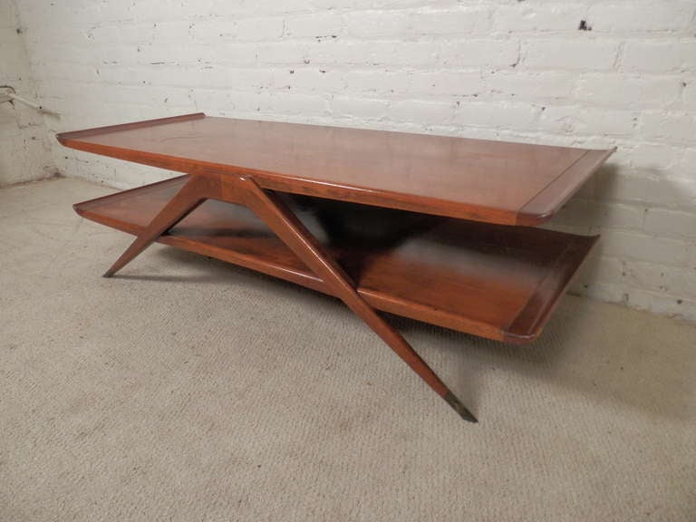 Mid-Century Modern Distinct Double Tier Table w/ Flaired Edges