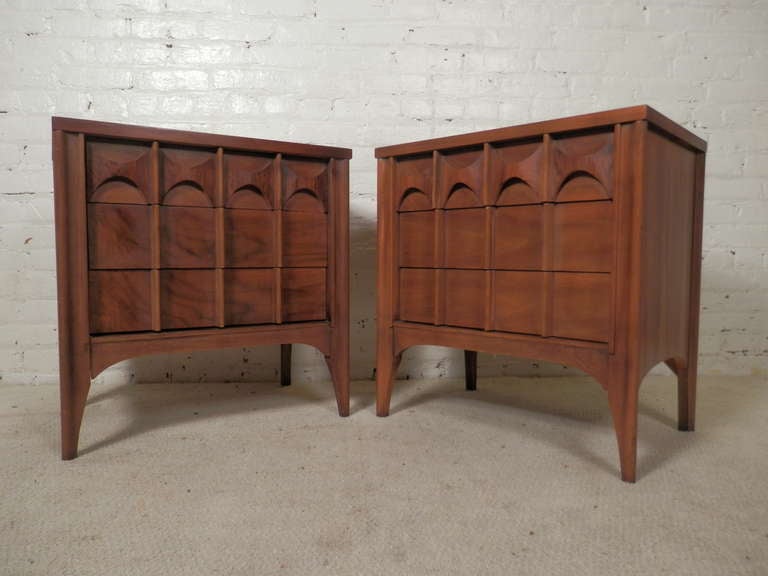 Impressive Walnut And Rosewood Nightstands by Kent Coffey at 1stDibs