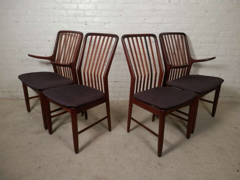Mid-Century Modern Set of Four Vintage Danish Moreddi Stamped Teak Chairs