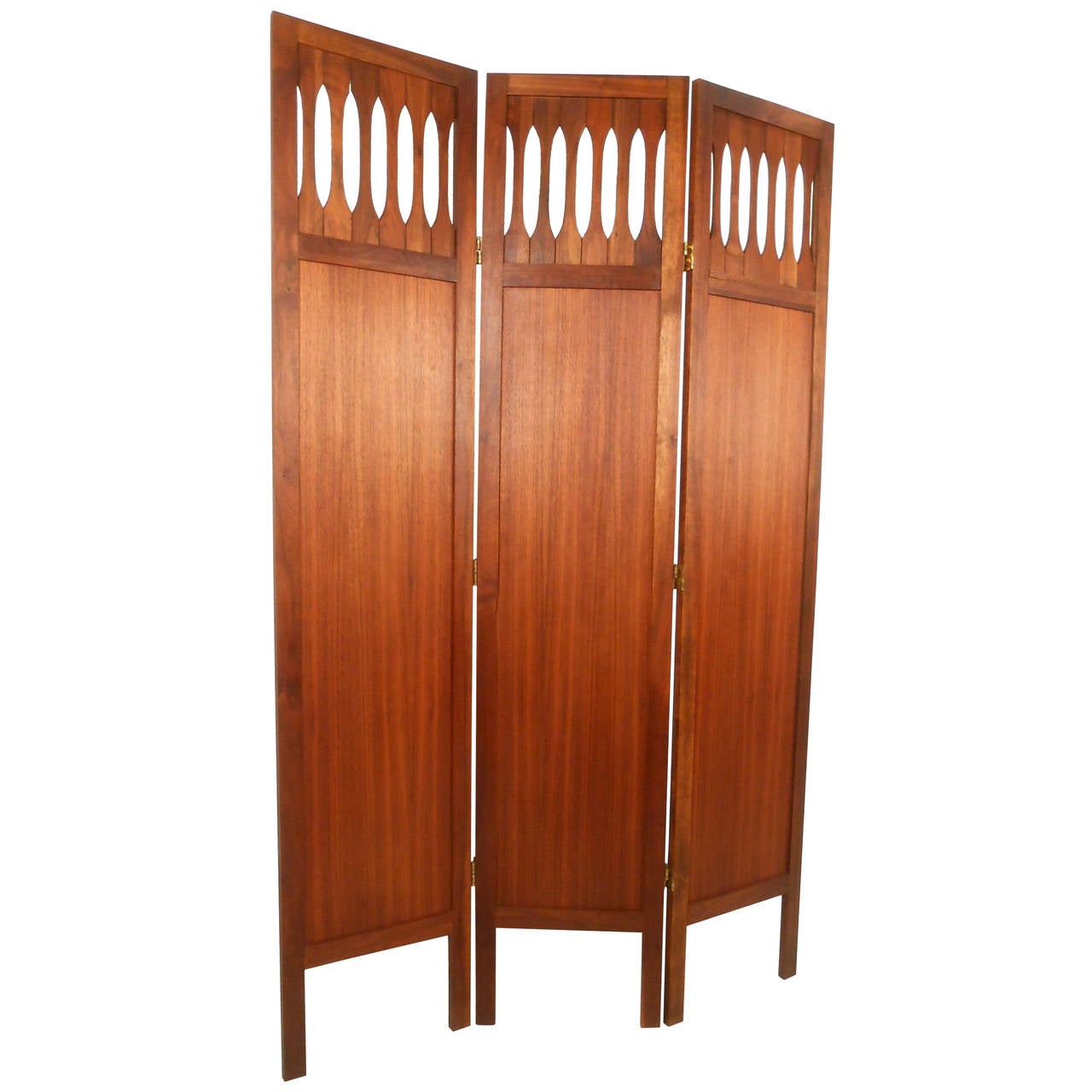 MidCentury Walnut Room Divider with Brass Trim For Sale at 1stdibs