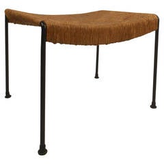 Mid-Century Iron and Cane Foot Stool by Arthur Umanoff