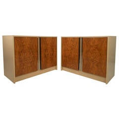 Pair Milo Baughman Style Burl Front Cabinets 5