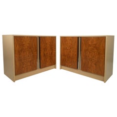 Pair Vintage Burl Front Cabinets