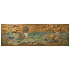 Long Abstract Oil on Canvas Painting Signed "Harris Radin"