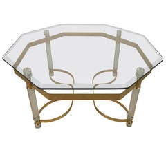 Midcentury Lucite and Brass Coffee Table with Glass Top 12