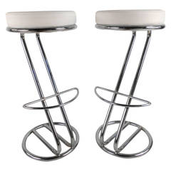Pair of Mid-Century Modern Chrome Bar Stools 4