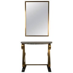 Hollywood Regency Style Console Table with Marble Top and Wall Mirror 4