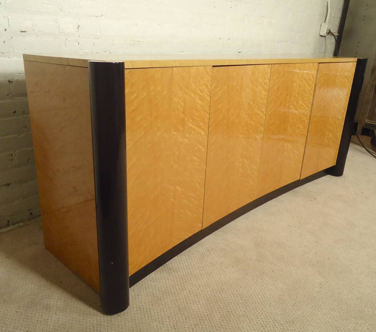 Mid-Century Modern Curved Front Burl Wood Sideboard