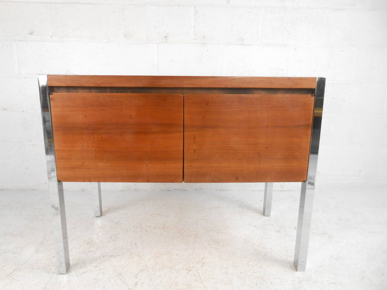 American Mid-Century Modern Two-Door Cabinet with Chrome Frame