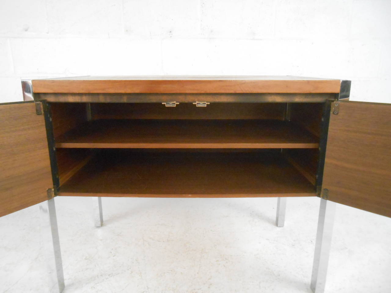 20th Century Mid-Century Modern Two-Door Cabinet with Chrome Frame