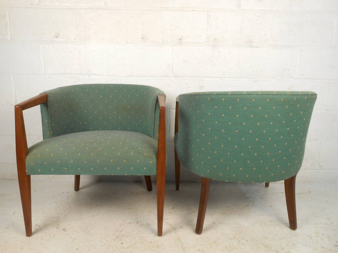 20th Century Pair of Midcentury Lounge Chairs with Walnut Frames