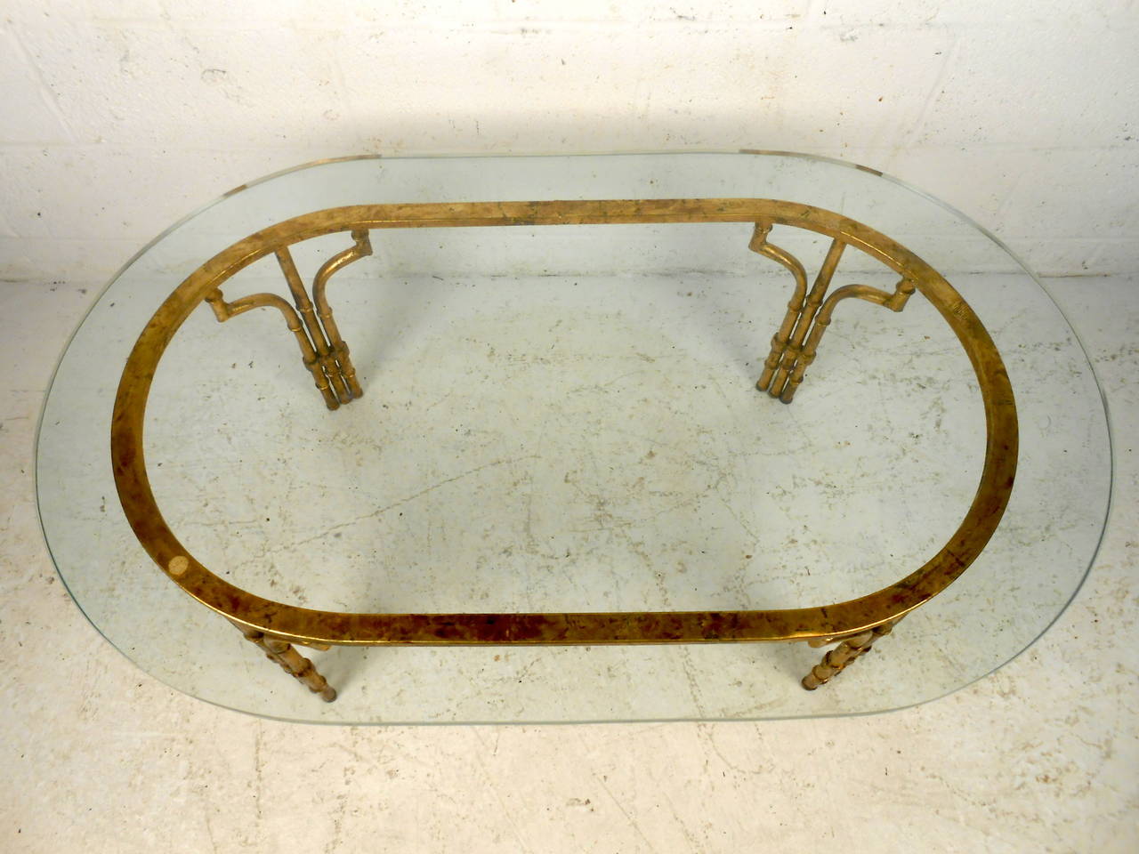 Hollywood Regency Style Coffee Table with Glass Top In Good Condition In Brooklyn, NY