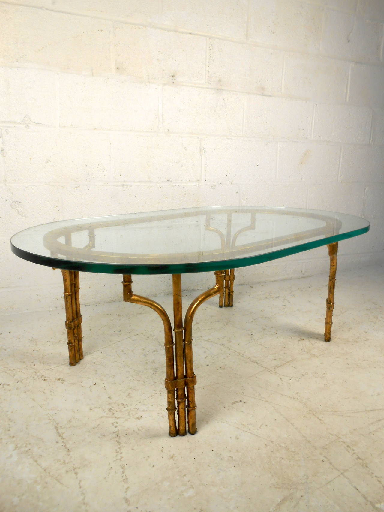 American Hollywood Regency Style Coffee Table with Glass Top