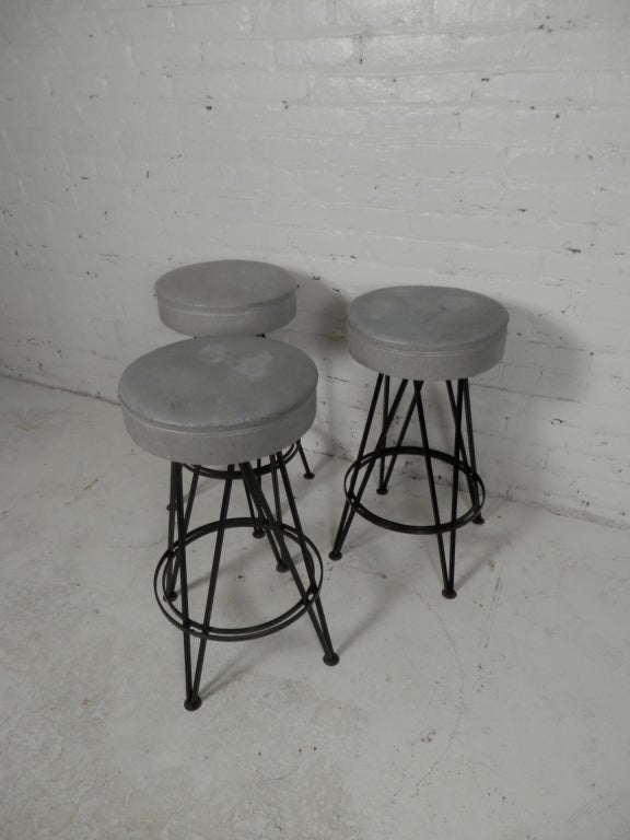 Set Of Three Iron Swivel Stools w/ Vinyl Seats