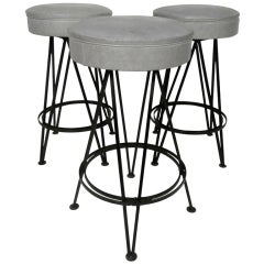 Set Of Three Iron Swivel Stools w/ Vinyl Seats