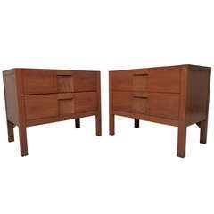 Pair of Mid-Century Nightstands w/ Burl Wood Front