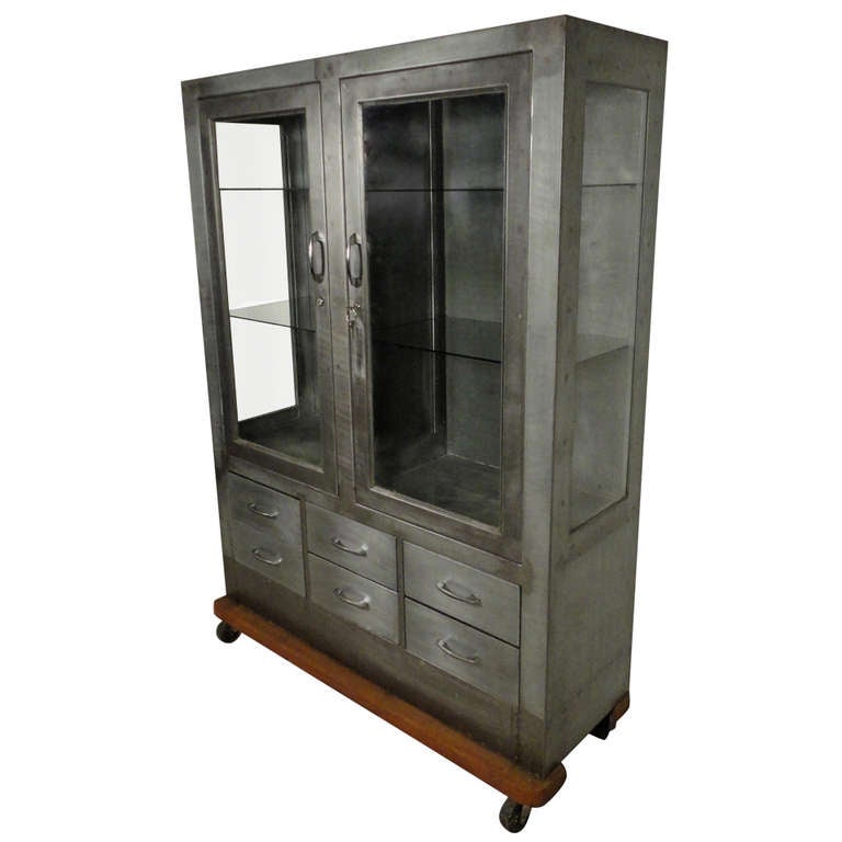 Industrial Metal Glass Front Hutch On Casters at 1stDibs industrial hutch