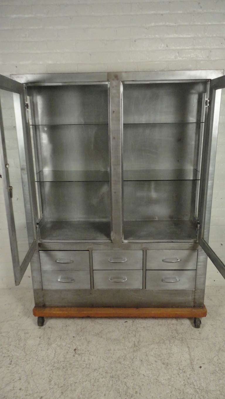 Industrial Metal Glass Front Hutch On Casters at 1stDibs industrial hutch