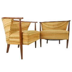 Pair Mid Century Modern Barrel Back Side Chairs
