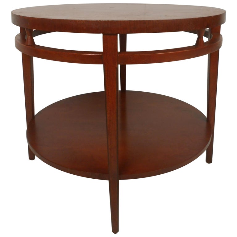Midcentury Two Tier Round Coffee Table, Two Tiered Coffee Table Wood