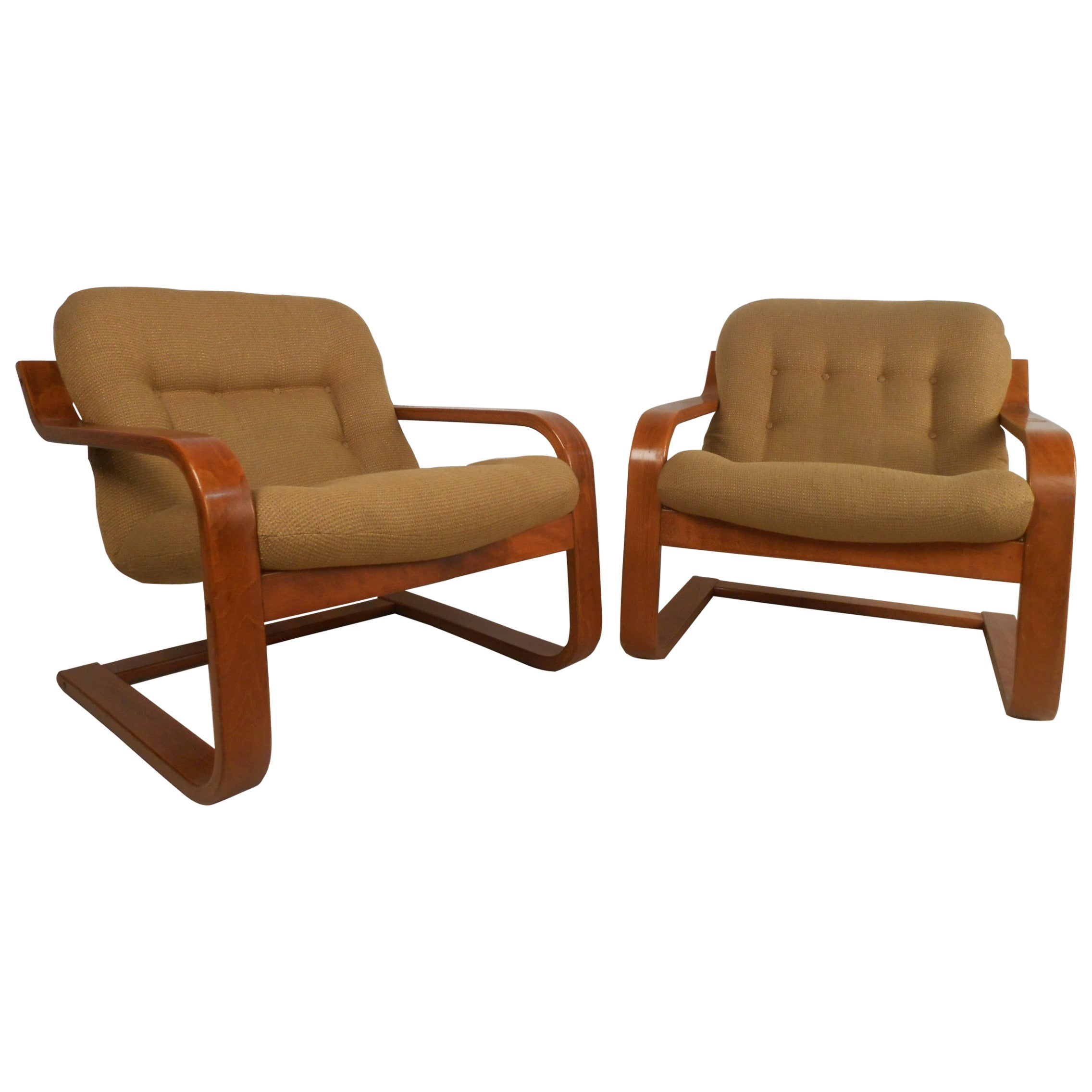 Pair of Midcentury Scandinavian Modern Westnofa Bentwood Lounge Chairs