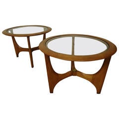 Retro Mid-Century Pair of Sculpted Walnut End Tables by Lane