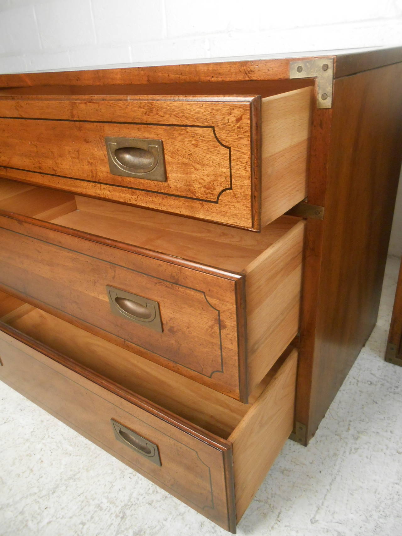 Mid-Century Modern Pair of Campaign Chests by Globe Furniture