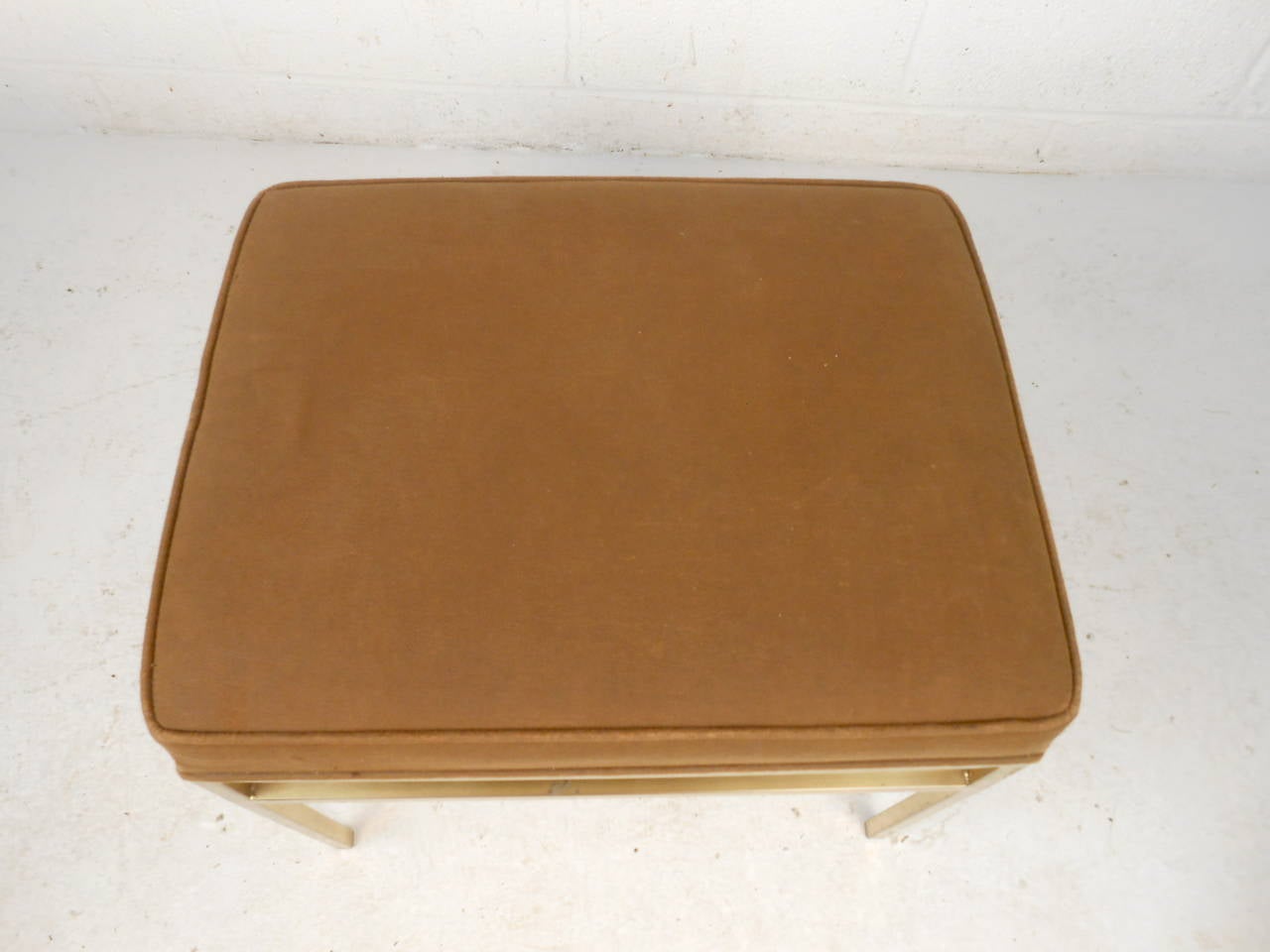 Hollywood Regency Style Upholstered Ottoman with Brass Base For Sale 4