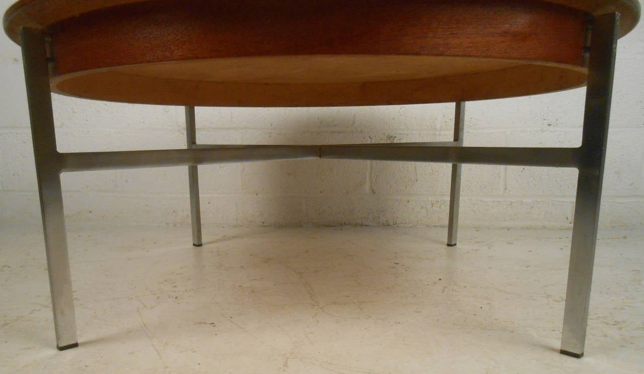 American Mid-Century Modern Teak and Steel Coffee Table For Sale