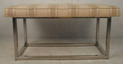 Mid-Century Modern Upholstered Bench with Solid Chrome Frame