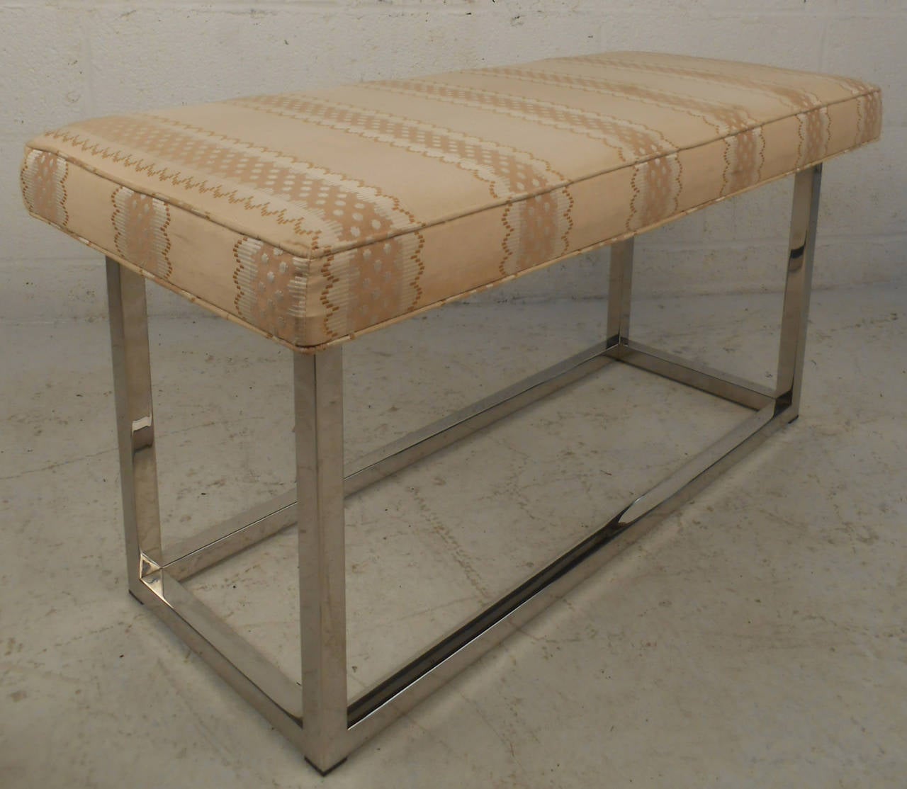 Mid-Century Modern Upholstered Bench with Solid Chrome Frame For Sale 3