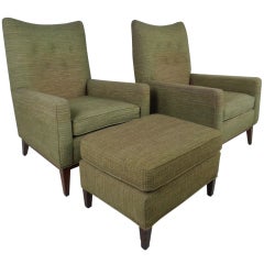 Pair Mid-Century Modern High Back Fireside Chairs