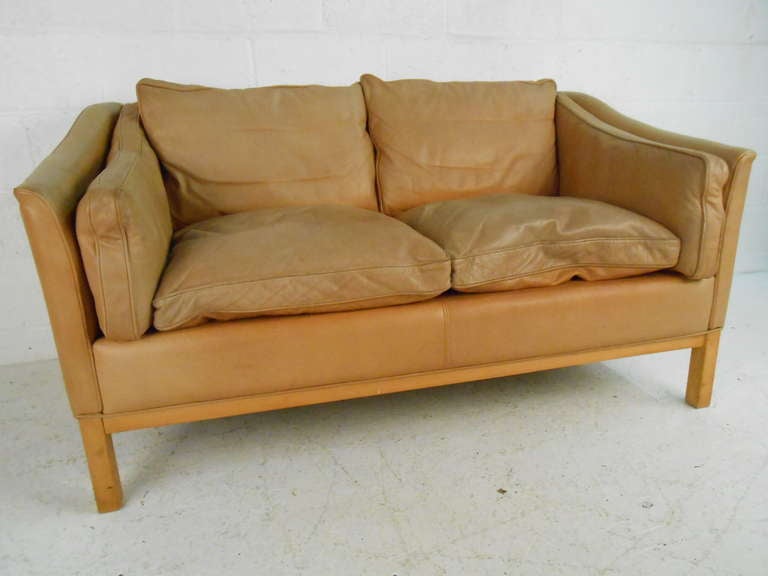 Stouby sofa in original leather. Age related wear and fading. Please confirm item location (NY or NJ) with dealer.