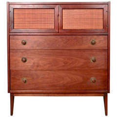 Retro Mid-Century Modern Walnut and Cane Dresser