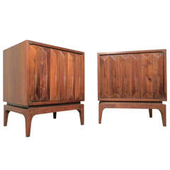 Pair Of Mid-Century Diamond Front Sculpted Nightstands