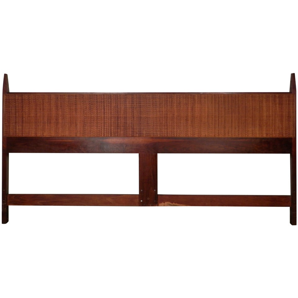 Paul McCobb Walnut and Cane King Size Headboard