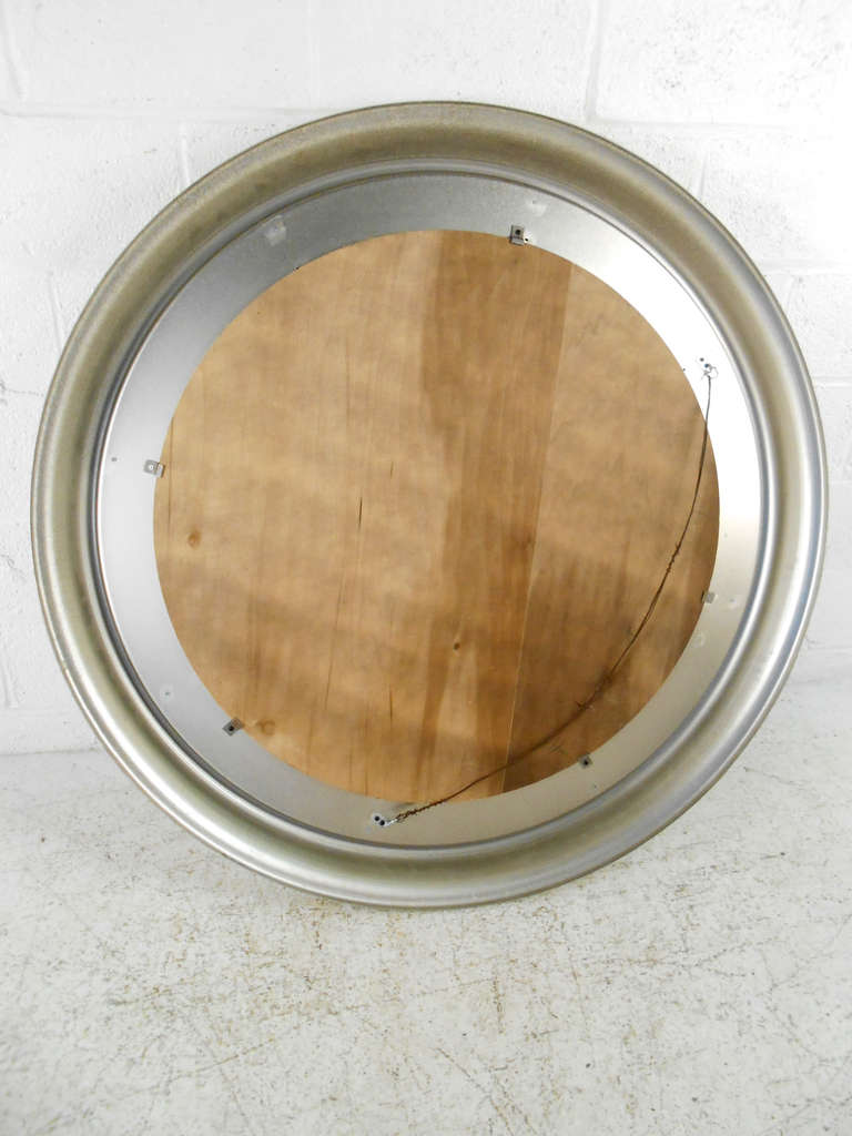 Mid-Century Modern Large Round Vintage Modern Wall Mirror For Sale
