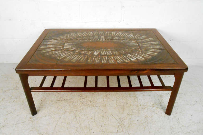 MidCentury Modern Rosewood Coffee Table w/ Painted Tile Inlay at 1stdibs