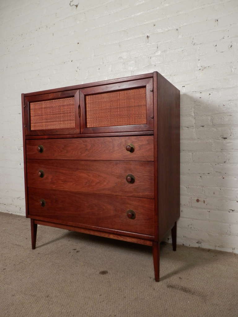 American Mid-Century Modern Walnut and Cane Dresser