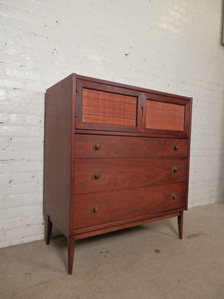 Mid-Century Modern Walnut and Cane Dresser In Excellent Condition In Brooklyn, NY