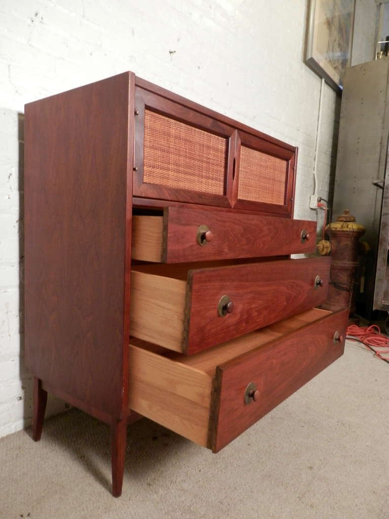 Mid-Century Modern Walnut and Cane Dresser 2